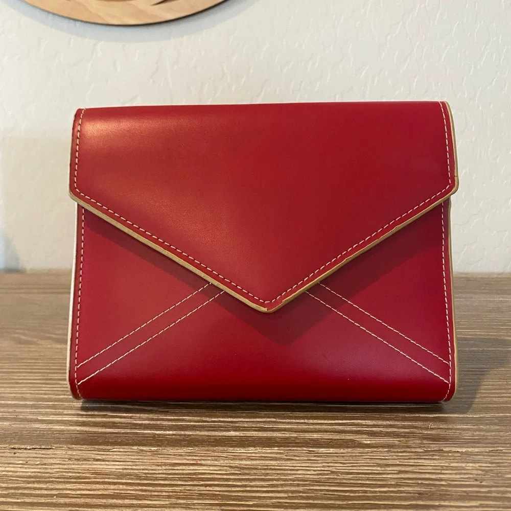Franklin Covey Red Leather Planner Organizer 6 Ring Envelope Style Binder